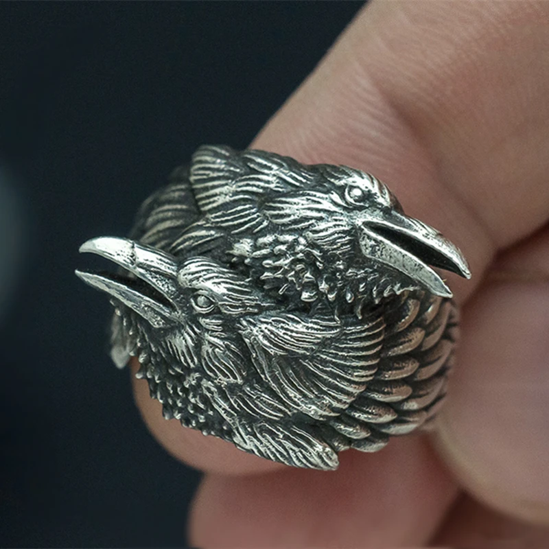 EYHIMD-Viking-Men-Two-Entwined-Ravens-Ring-Norse-Mythology-Silver-Color-Odin-Crow-Stainless-Steel-Rings