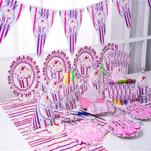 Розовый Кекс тематическая вечеринка на день рождения украшения Детские праздничные принадлежности одноразовые столовые приборы бумажные стаканчики и тарелки салфетки детский душ