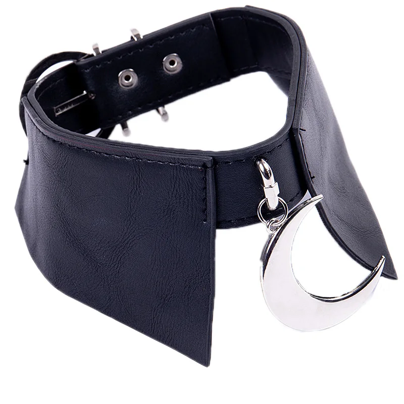Goth Dark Necklace PU Leather Patchwork Gothic Moon Pendant Cool Chic Fashion Black Women Harajuku Jewelry Choker Necklaces