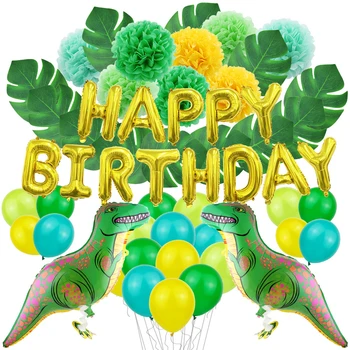 

43Pcs/Set Dinosaur Theme Party Set Birthday Letter Flag Turtle Back Leaf Dinosaur Balloon Paper Flower Ball Children Birth