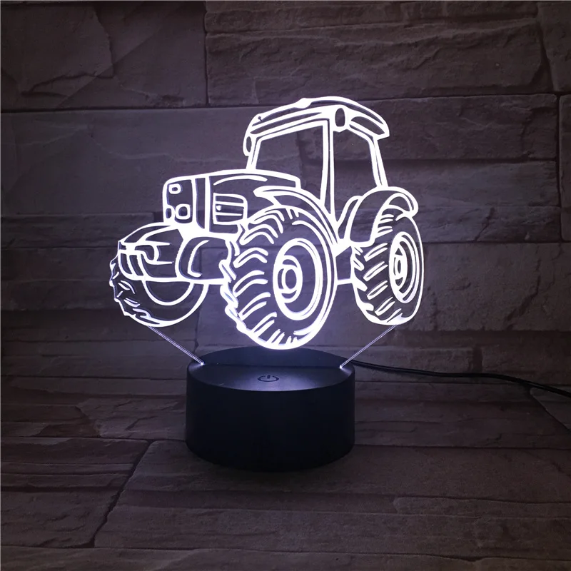 Nigndn 3D Lamp Kids Birthday Gift New Creative Tractor Colorful 3d Night Light Touch Remote Control 16 Color Led Visual Light portable night light