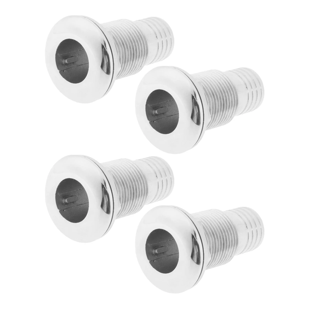 4x Heavy Duty 316 Stainless Steel Marine Boat Thru Hull Fitting 1-inch Hose Barb Connection