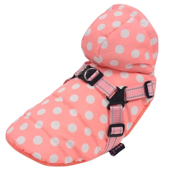 

Dog Winter Coat Windproof Spotted Zipper Hoodie Snowsuit Cold Weather Casual Keep Warm Home Tractable Reflective Belt Unisex