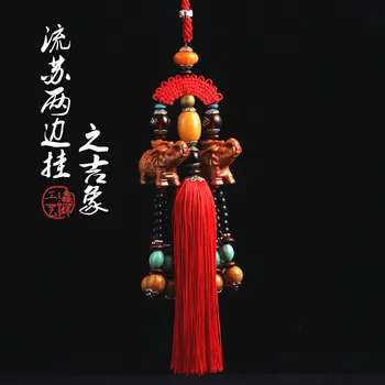 

Top Grade Automobile Hanging Ornament Stereo Carved Double Elephant Preserving Protective Talisman Car Hanging Car Rearview Mirr