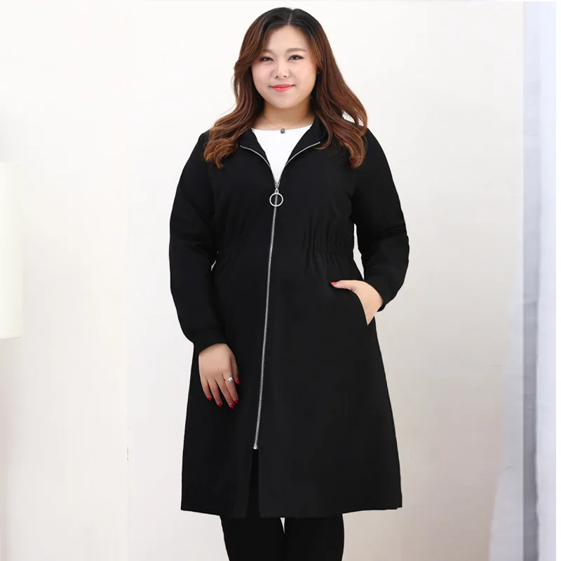 

Large Size Dress Fat Mm Korean-style Autumn Hooded Trench Coat 200 Belly Covering Slim Fit X-long Large GIRL'S Coat Women's