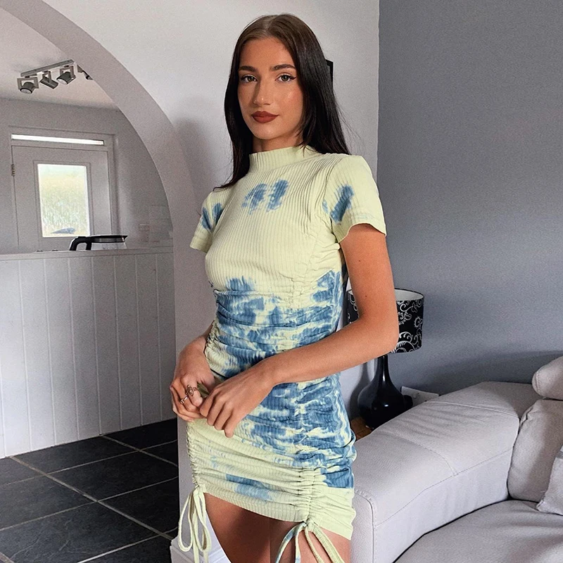 Элегантное платье с бахромой Tie Dye женская летняя повседневная Уличная одежда