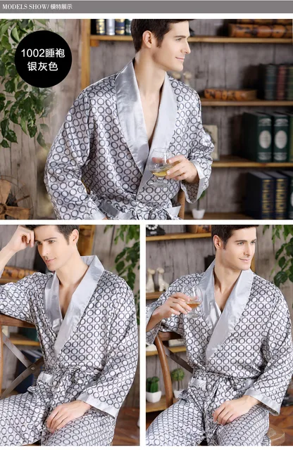 YHWW Sleepwear,Luxury Designer Men's Silk Kimono Robe Plus 5XL Long Sleeve  Sleepwear Bathrobe Oversized Satin Nightgown