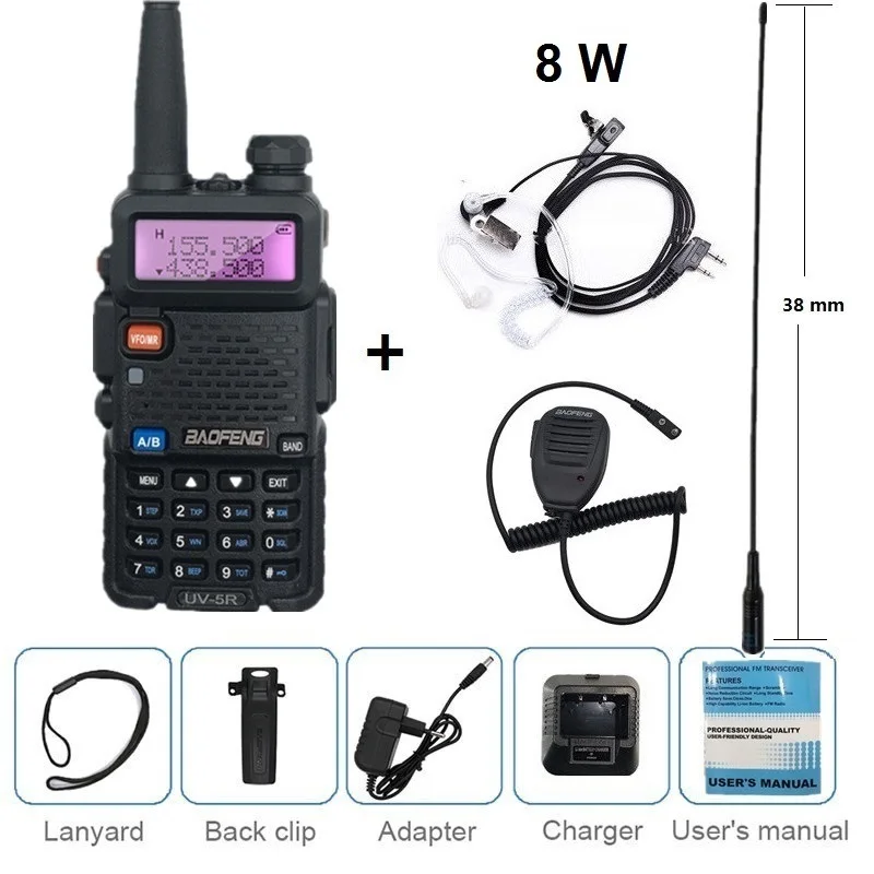 8W earpie anten mic 8 Вт/4 Вт/1 Вт BAOFENG UV-5R рация радио 10 км двухдиапазонный VHF UHF CB Ham рыболовный радиоприемопередатчик UV 5R 8 Вт приемник передатчика - Цвет: 8W earpie anten mic