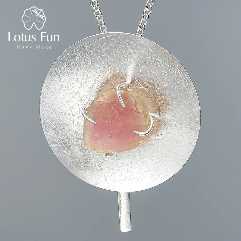 Lotus Fun реальные 925 пробы серебро натуральный драгоценный камень ювелирные украшения Личность Круглый цепочки и ожерелья с подвеск - Цвет камня: Red