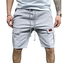 

Men Shorts Solid Color Knee Length Straight Wide Leg Multi Pockets Breathable Shrink Resistant Cargo Shorts for Training