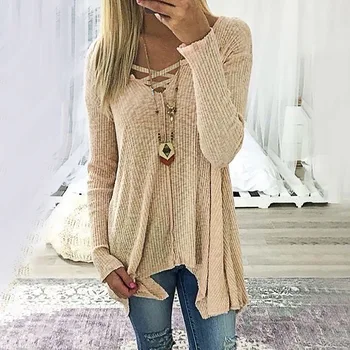 

Women's Pullovers Autumn Winter Clothing Plus Size 5XL Sweater Pure Color Sweaters&Jumpers Sexy V Neck Irregular Knitwear Tops