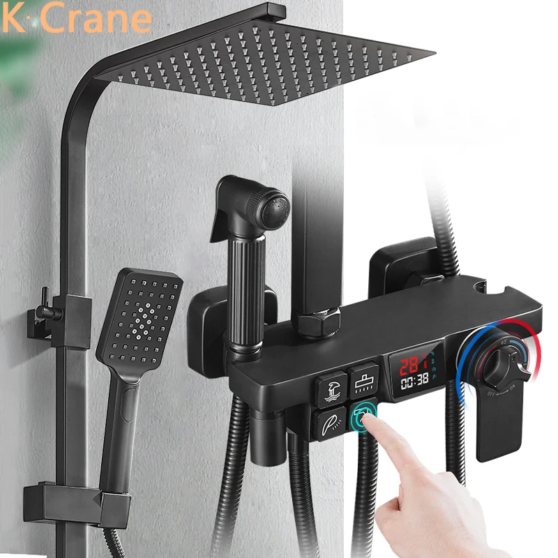 Digital Shower Set Bathroom Thermostatic Shower System Wall Mount Hot Cold Mixer Bath Faucet