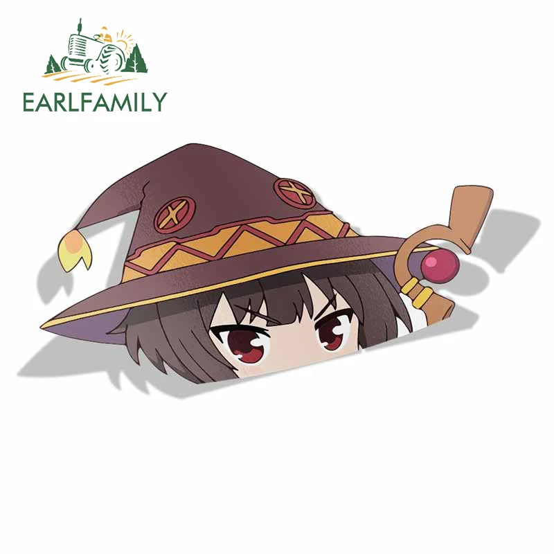 EARLFAMILY – autocollant de voiture en vinyle, grande tête, pour Megumin Kono Subarashii Sekai Ni Shukufuku Wo Peek, Anime JDM fenêtre, 13cm x 6.6cm