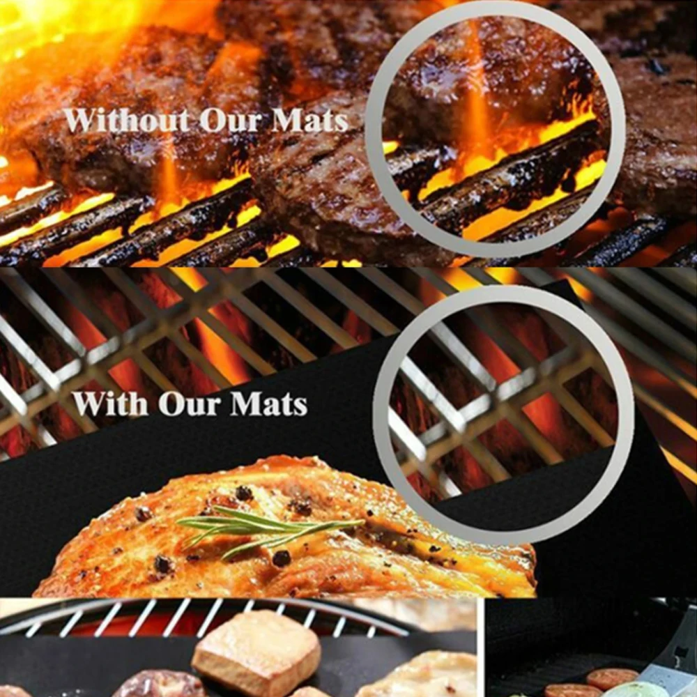 Description Picture 4 of item2pcs BBQ Grill Mat Barbecue outdoor Baking Non-stick Pad Reusable Cooking Plate 40 * 33cm For Party PTFE Grill Mat Tools New