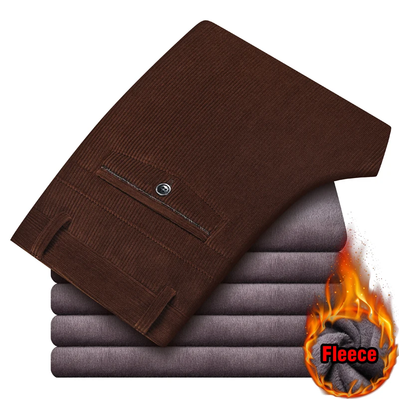 Winter Men's Fleece Corduroy Pants Business Fashion Classic Style Thick Warm Stretch Trousers Male Brand Clothing 3