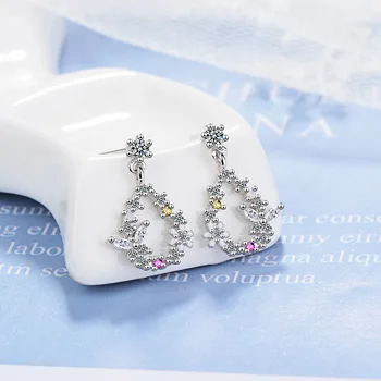 

925 Sterling Silver Crystal Flower Butterfly Oval Drop Earrings For Women Party Jewelry Pendientes Mujer Moda eh680