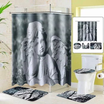 

4PCS Shower Curtain Bath Mat Set Rugs Toilet Lid Cover Waterproof Shower Bath Curtain Non-Slip Rug Mat Home Bathroom Accessories