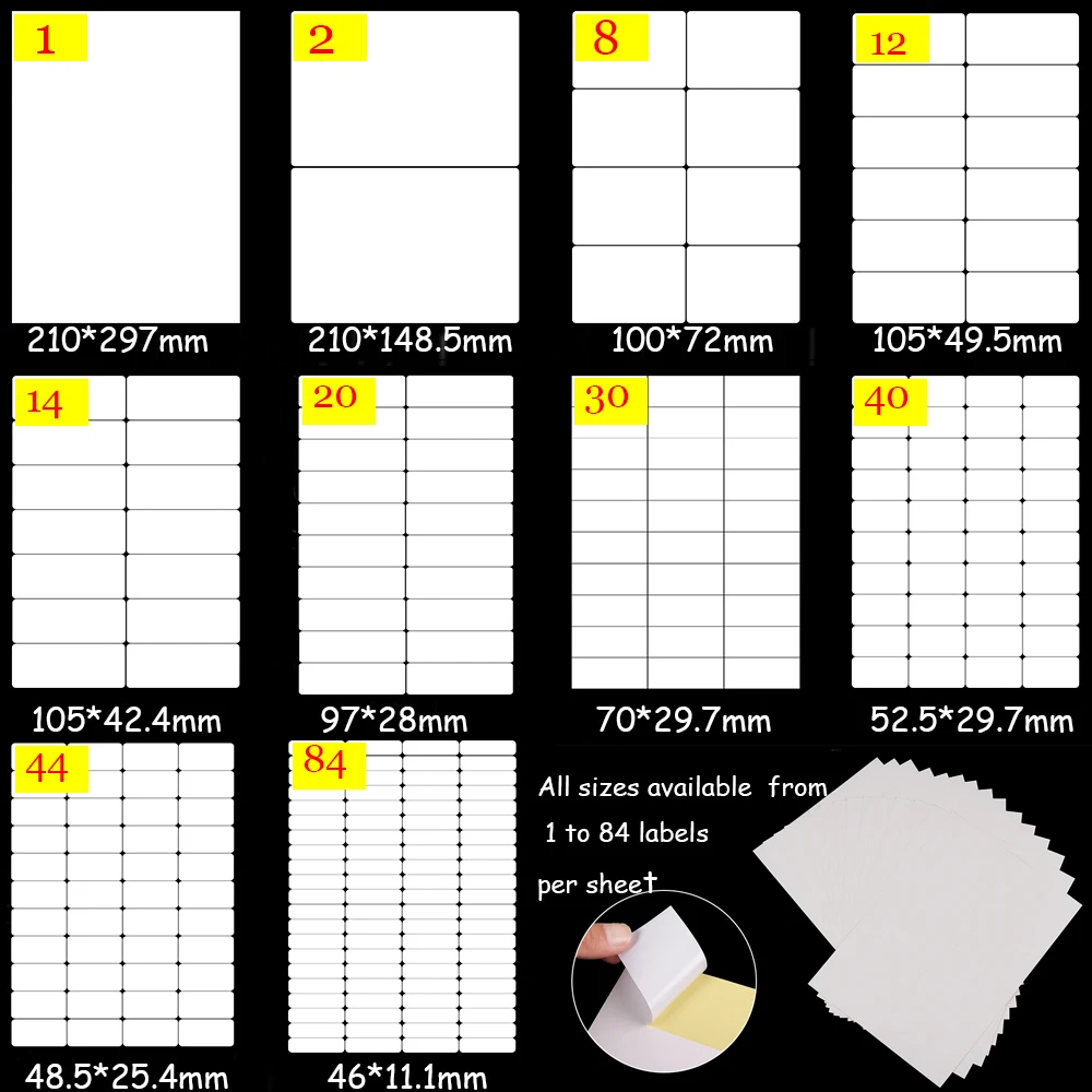 A4 Sheets Sticky Self Adhesive for Inkjet Laser Printer Address Labels 
