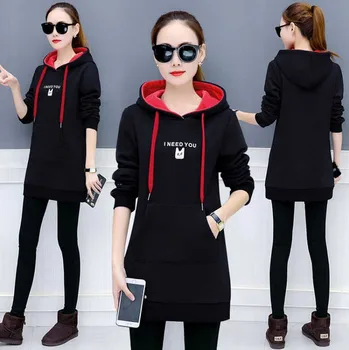 

In three color quantities 】 【 long fleece female with velvet thickening leisure hoodie hooded warm loose coat