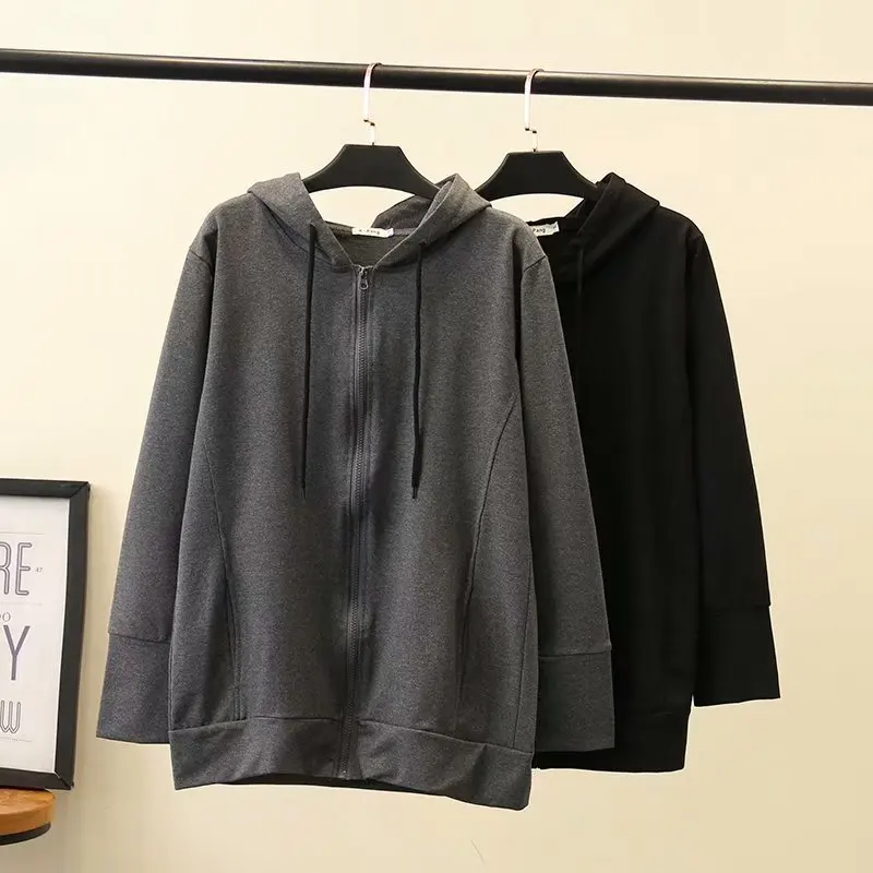 

H7 Large Size Dress 2019 Autumn Clothing New Style Fat Mm Slimming Sports Casual Hooded Cardigan 6051