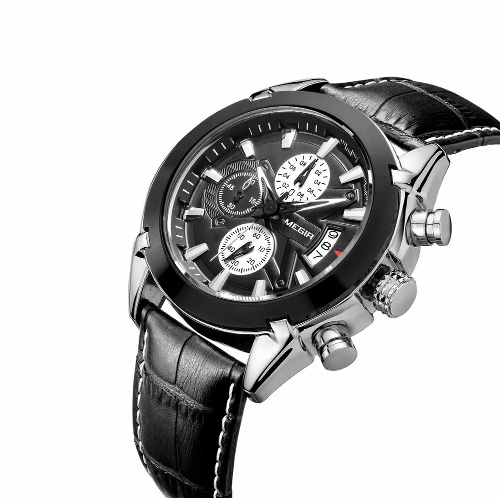 

MEGIR Original Men Quartz Watch Reloj Hombre Leather Business Watches Man Clock Chronograph Army Military Watch Sport Male 2020