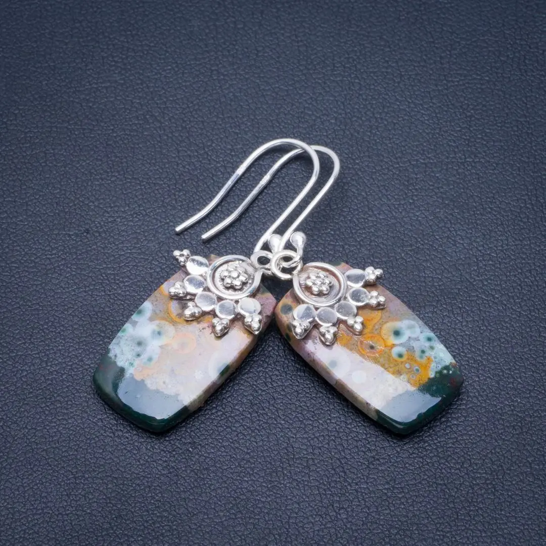 

Natural Ocean Jasper Handmade Unique 925 Sterling Silver Earrings 1.75" B2621