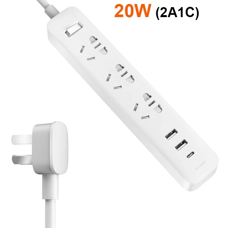 New Xiaomi Socket Mi Mijia QC3.0 20W Fast Charging Power Strip 2A1C 3 Sockets Standard Plug Interface Extension Lead 1.8m | Электроника