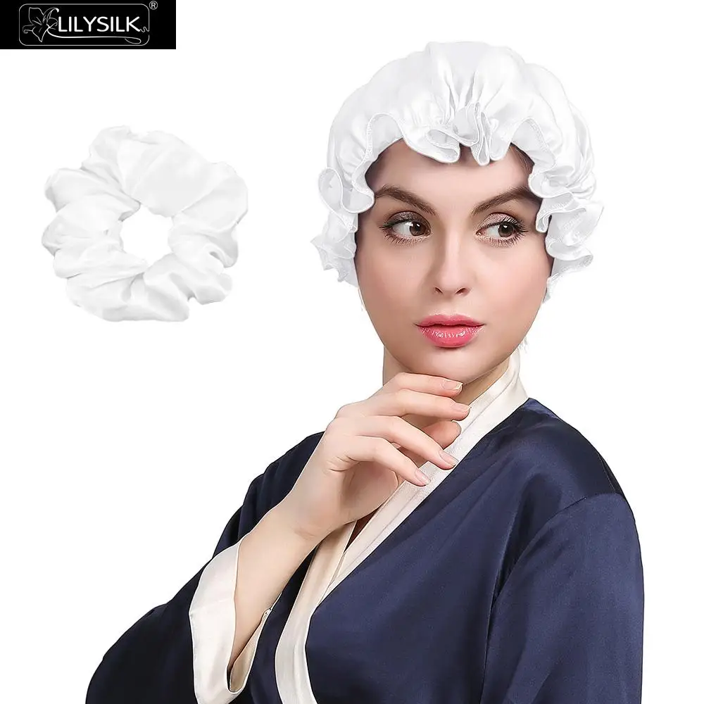 Lilysilk шапка женская натуральный шелк Шикарный китайский спящая красавица Cap хорошо для волос - Цвет: White