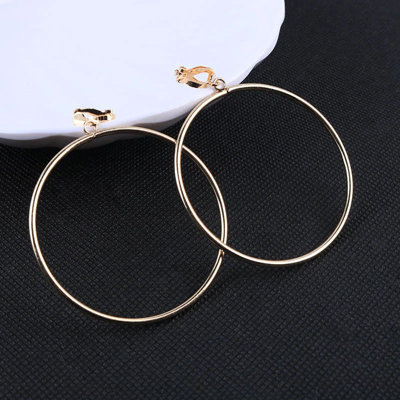 Geometric Round Clip Earrings Metal Simple Big Earrings Without Piercing Women Earring Ear Clip Jewelry