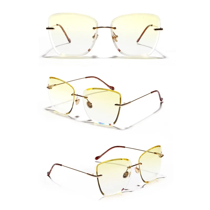 Lunette De Soleil, ретро очки с прозрачными прогрессивными цветными линзами, солнцезащитные очки без рамки, цветные Квадратные Солнцезащитные очки с кристаллами