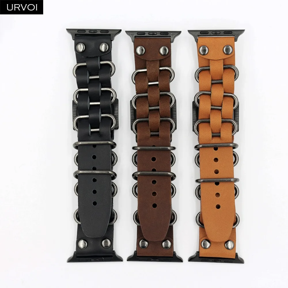 Ремешок URVOI для Apple Watch series 5 4 3 2 1 из натуральной кожи с кольцами ремешок iWatch