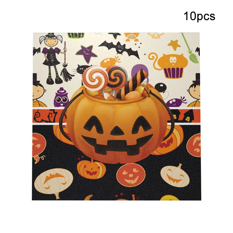 Halloween Candy Pumpkin Head Theme Creative Party Package Decoration Party Supplies Party Disposable Tableware Cup Plate - Цвет: napkin-10pcs