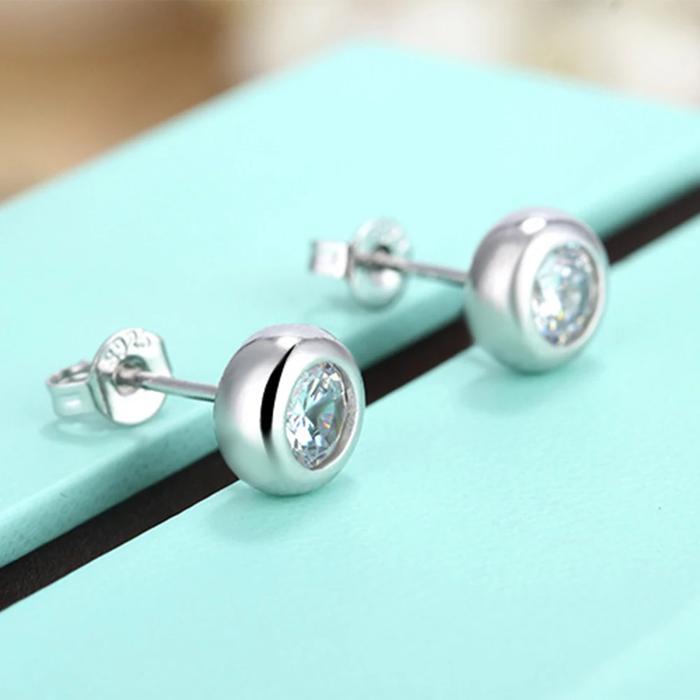 925 Sterling Silver Earrings Stud for Women Solid Silver Jewelry Earrings Bling CZ Zircon Stone Stud Brincos Bridal Wedding