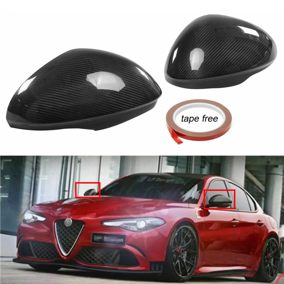 

2x Real Carbon Fiber Car Side Mirror Cover Cap Case For Alfa For Romeo For Giulia All Model 2017-2018 Rear View Mirror Cover