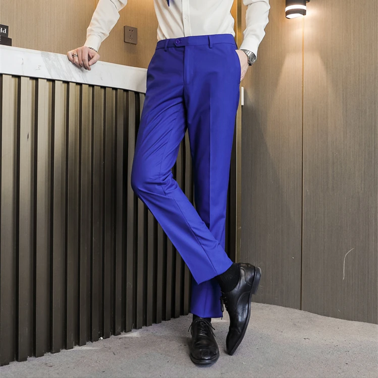 Men's Blue Polyester Melange Casual Pants