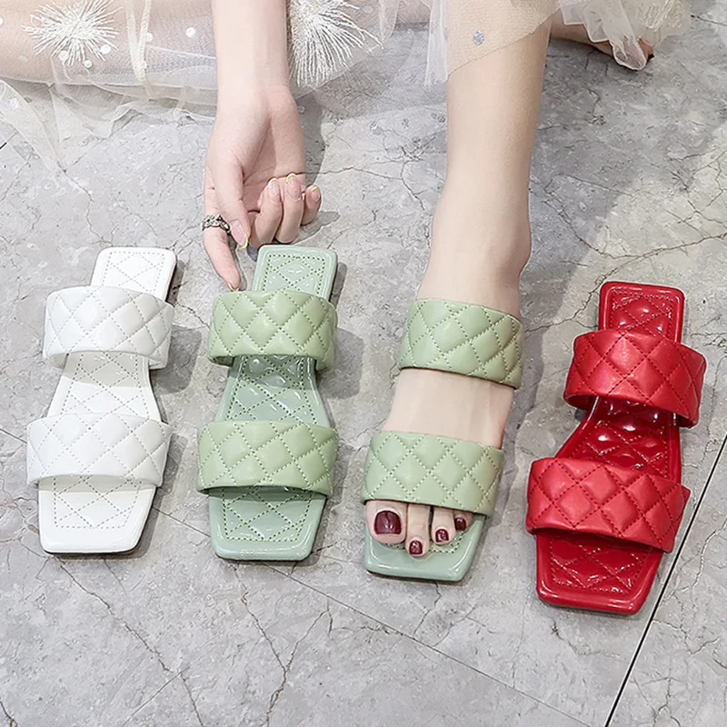 Женские туфли без задника красные шлепанцы на плоской подошве застежки для пляжа