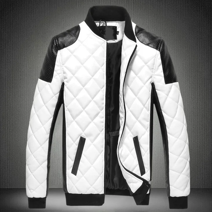Hot Selling MEN'S Leather Coat Autumn And Winter Black And White Casual Mixed Colors Thick Slim Fit Large Size Leather Jacket Me