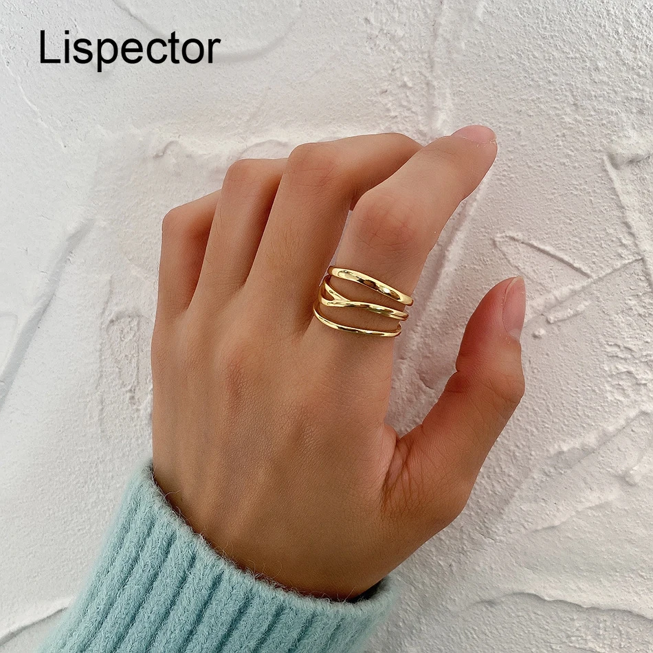 

Lispector 925 Sterling Silver Korean Hollow Lines Rings for Men Women Minimalist Multilayer Matching Ring Unisex Jewelry Gifts