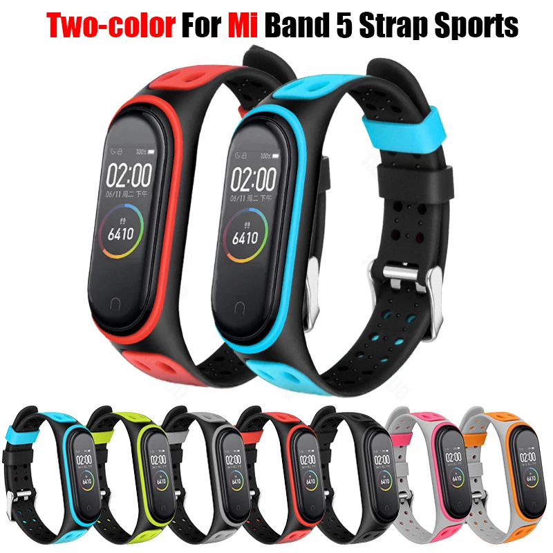 Несколько двухцветная для Mi Band 5 ремешок спортивный силиконовый двухцветный