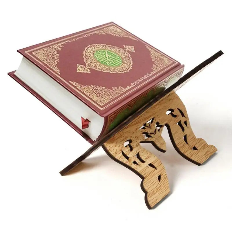 Mini Bookend Stand Eid Mubarak Wooden Bible Hollow Shelf Islam Book Storage Display Rack Stand for Music Score Recipe