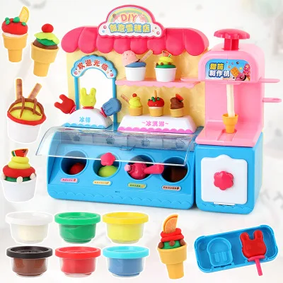 Children's DIY Creative Ice Cream Shop Mould Color Mud Clay Set Plasticine Tools Slime Set Children's Toys Children's Gifts - Цвет: Белый