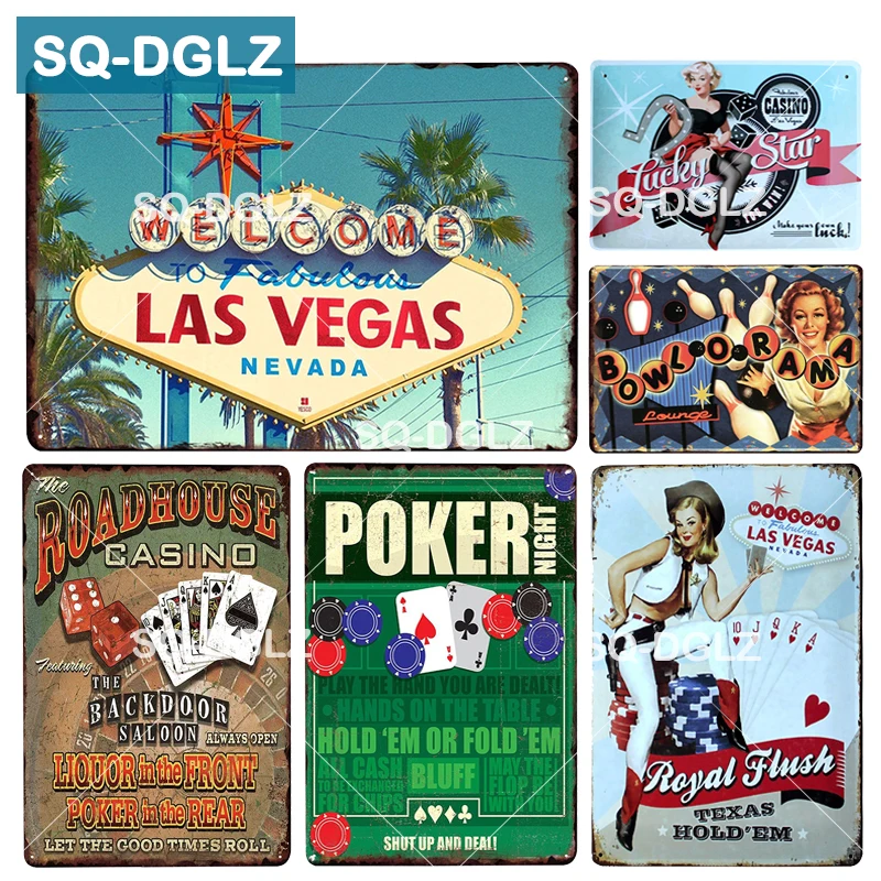 

[SQ-DGLZ] LAS VEGAS Metal Sign Bar Wall Decor Tin Sign Vintage Bar Pub Wall Decor Painting POKER Plaques Bowling Art Poster
