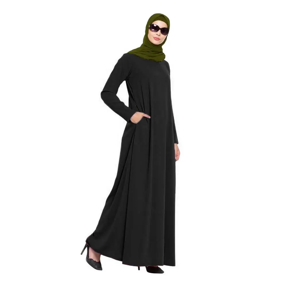 Дубай abaya женское мусульманское длинное платье для девочки Исламская, молитвенная кафтан свободный длинный халат платье арабское Повседневное платье Карманы длинный рукав осень