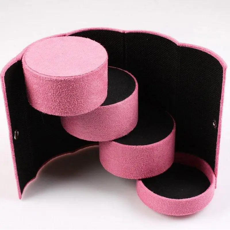 Chic Velvet 3 Layer Small Jewelry Necklace Ear Rings Box Case  Travel Jewellery Roll CaseOrganizer 3 Colors