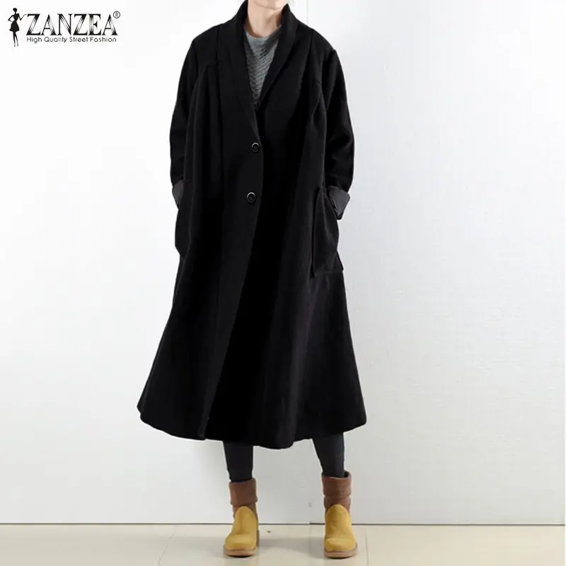 ZANZEA, женские длинные пальто,, зимние длинные куртки, модные, повседневные, с длинным рукавом, на пуговицах, пуховики, верхняя одежда, Chaqueta 7