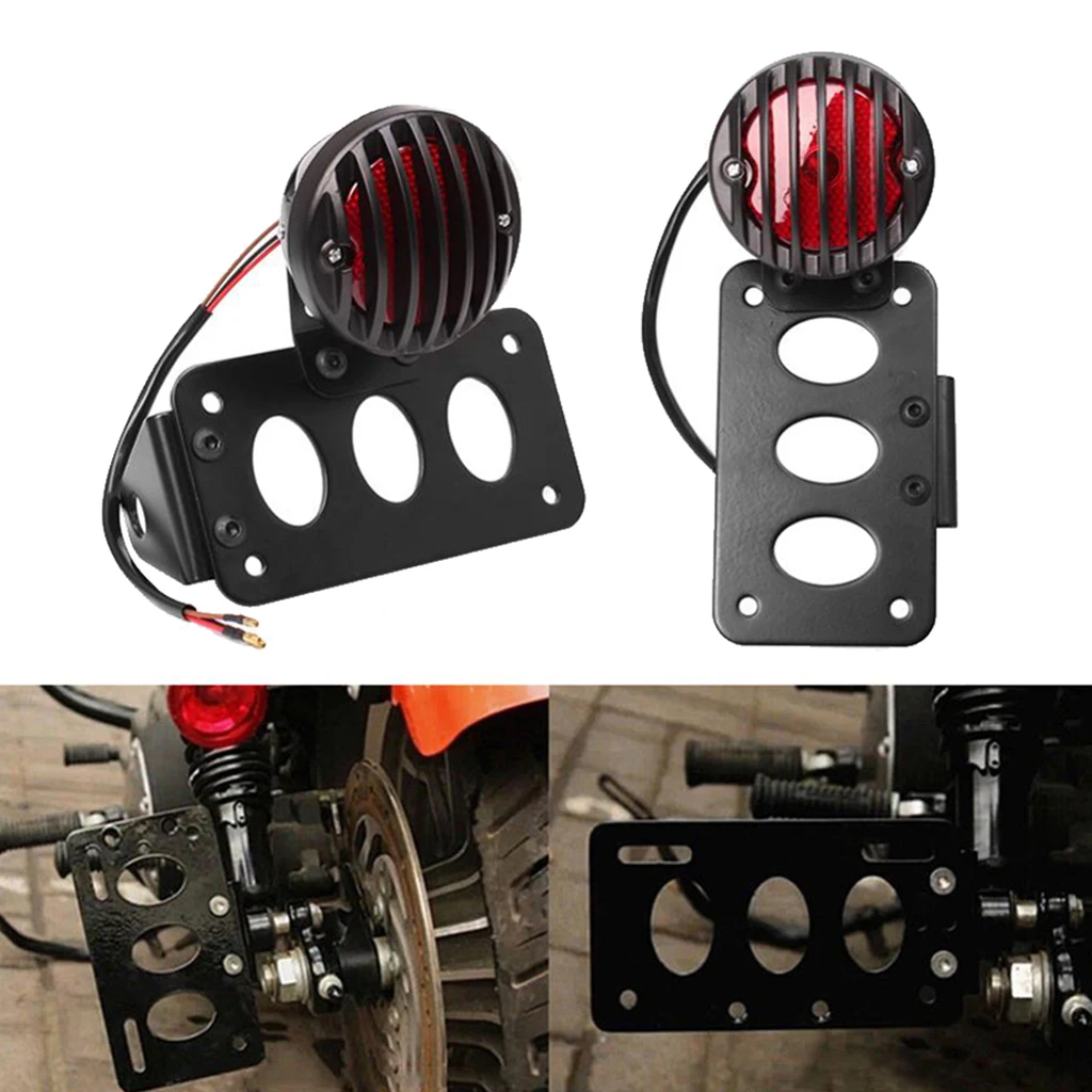 Motorcycle LED Brake Tail Light License Plate Lamp w/ Bracket for Harley Chopper
