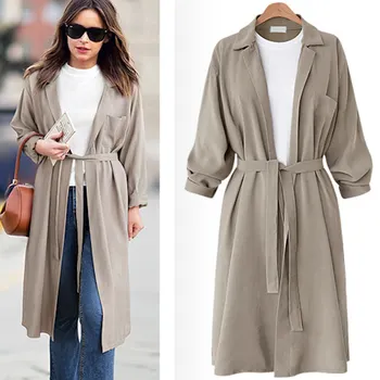 

Women's Windbreaker 2019 Autumn and Winter New Women's Solid Color Large Size Long Trench Coat Female