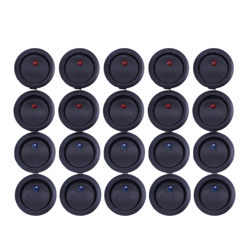 

ELEG-20 Pcs 12V 20A Amps On/Off/ 3 Position Terminal Round Rocker LED Toggle Switch Blue & Red