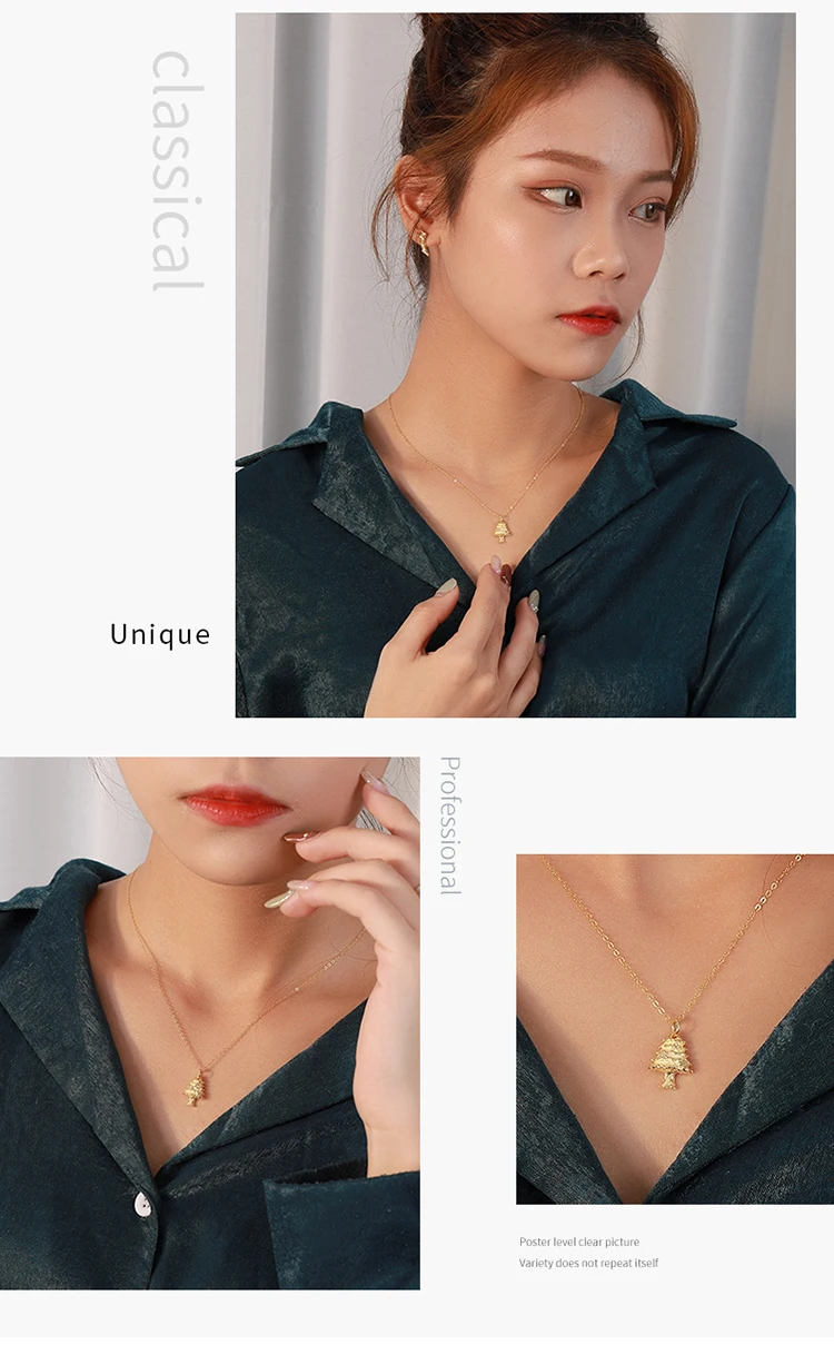 European American 925 Silver Trendy Concise Popular Christmas Tree Design Necklace Fine Jewelry Christmas Gift for Girlfriend