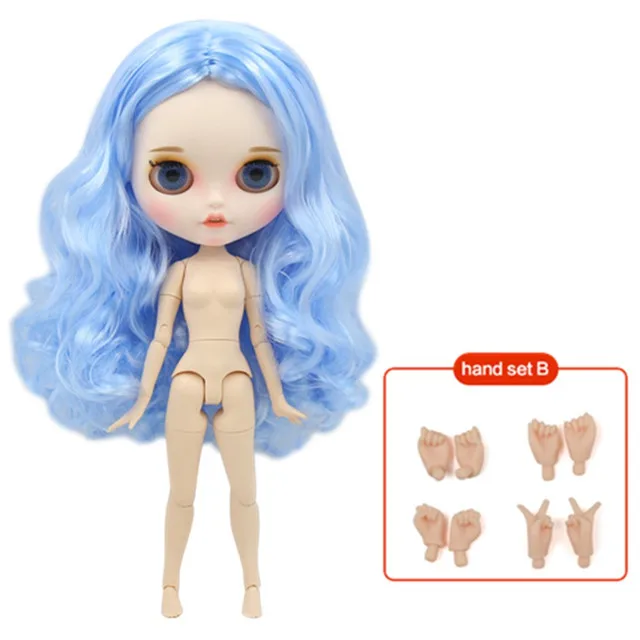 ICY 1/6 Blyth кукла с открытым ртом голубые вьющиеся волосы белая кожа Обнаженная кукла индивидуальные матовое лицо соединение тела - Цвет: hand set B